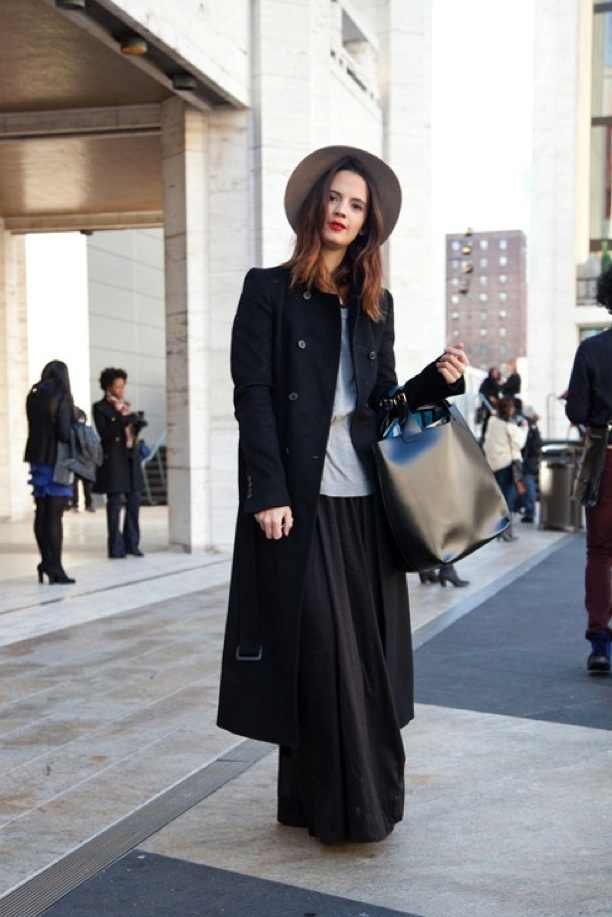 VOGUE-ITALIA-NEW-YORK-FASHION-WEEK-STREET-STYLE-FW-2012-LONG-MAXI-LONG-COAT-LEATHER-BLACK-TOTE-BAG-WIDE-RIM-HAT